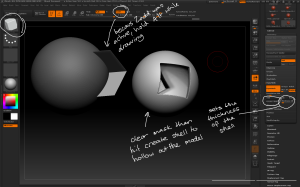 Dynamesh can be used in conjunction with subtractive meshes to create hollow shells.